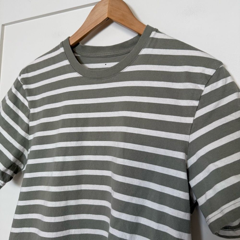Everlane Tee T-Shirt Mens Sz M Green Striped Short Sleeve Organic Cotton Casual - Picture 3 of 9